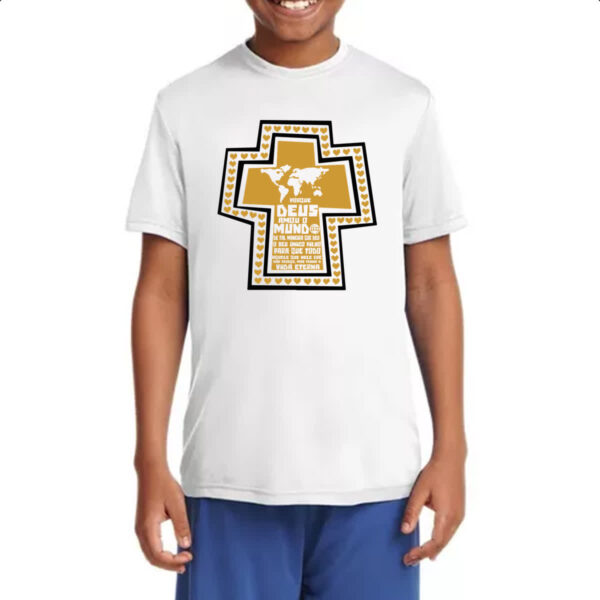 Camiseta Infanto Juvenil Gospel Joao 3.16  cruz dourada - Imagem 4
