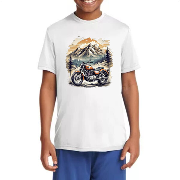 Camiseta Infanto Juvenil Motocicleta vintage montanhas - Imagem 4