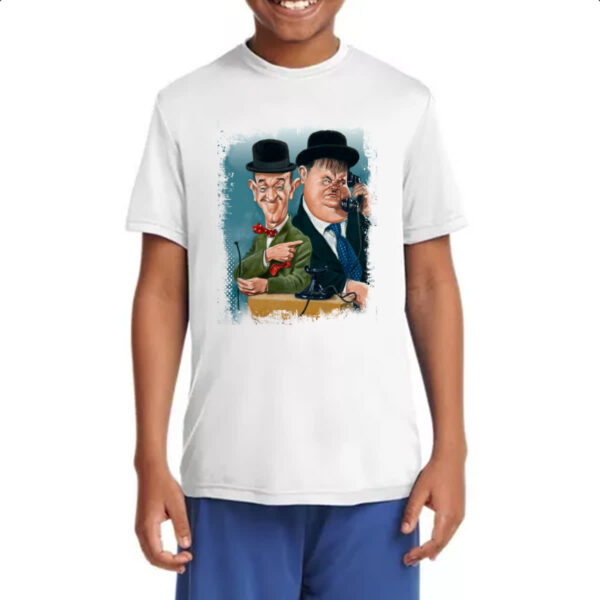 Camiseta Infanto Juvenil Nostalgia O Gordo e o Magro Caricatura - Imagem 4