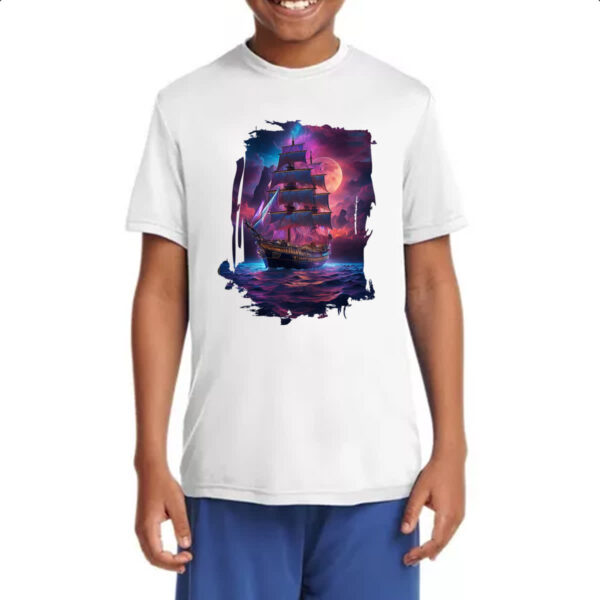 Camiseta Infanto Juvenil Navio pirata noite purpura - Imagem 4