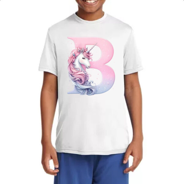 Camiseta Infanto Juvenil Unicornio Alfabeto Letra B - Imagem 4