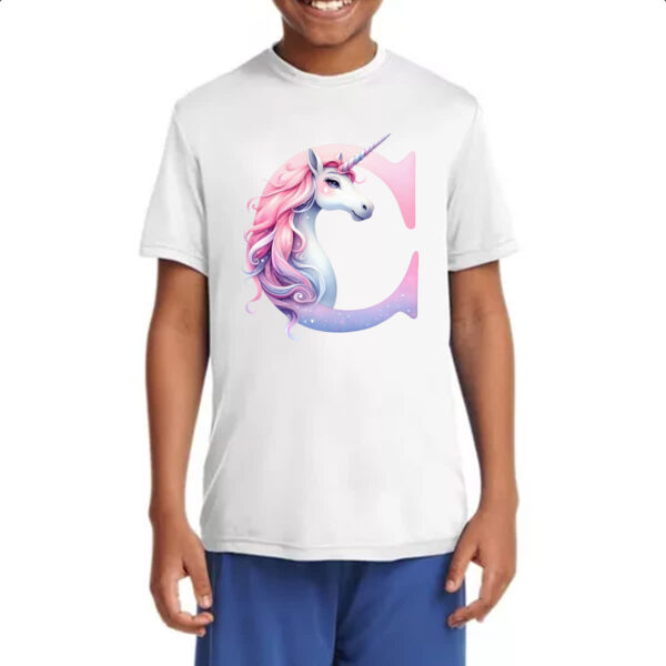 Camiseta Infanto Juvenil Unicornio Alfabeto Letra C - Imagem 4