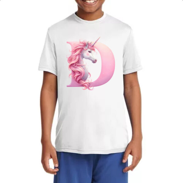 Camiseta Infanto Juvenil Unicornio Alfabeto Letra D - Imagem 4