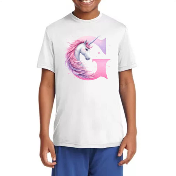 Camiseta Infanto Juvenil Unicornio Alfabeto Letra G - Imagem 4