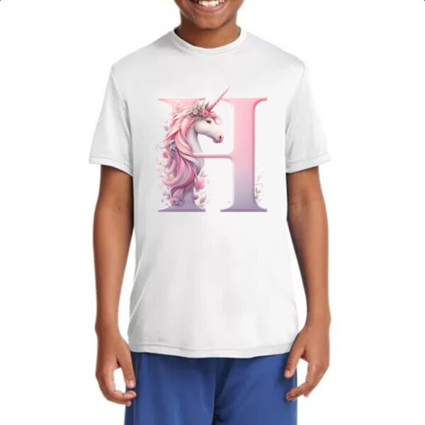 Camiseta Infanto Juvenil Unicornio Alfabeto Letra H - Imagem 4