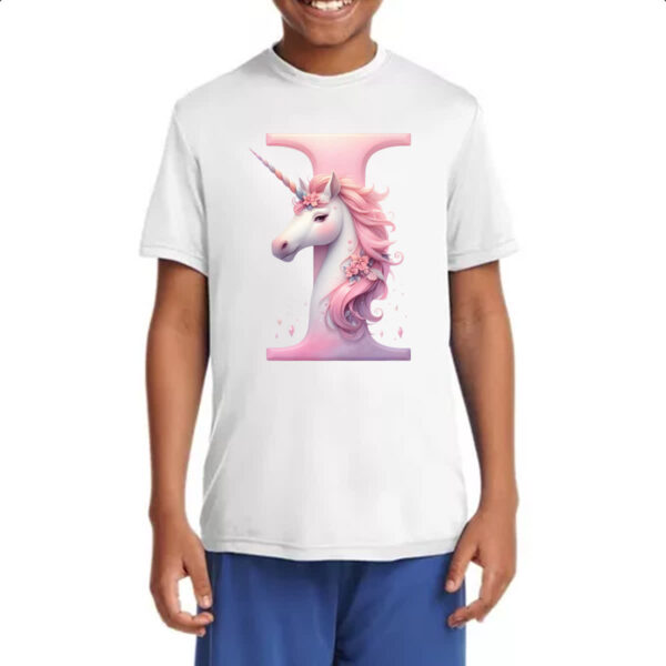 Camiseta Infanto Juvenil Unicornio Alfabeto Letra I - Imagem 4