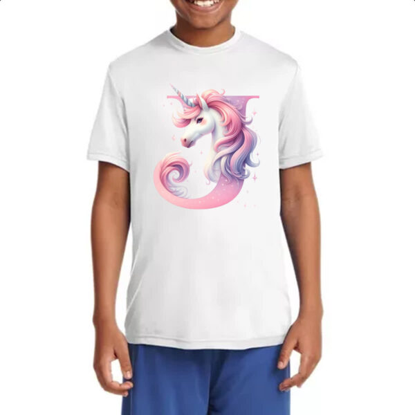 Camiseta Infanto Juvenil Unicornio Alfabeto Letra J - Imagem 4