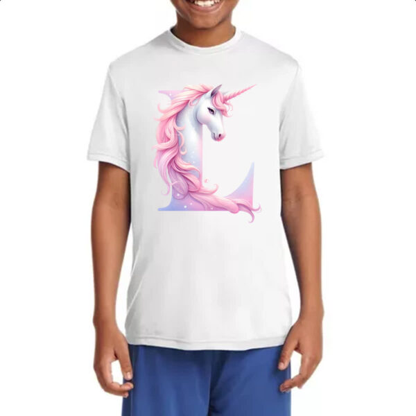 Camiseta Infanto Juvenil Unicornio Alfabeto Letra L - Imagem 4