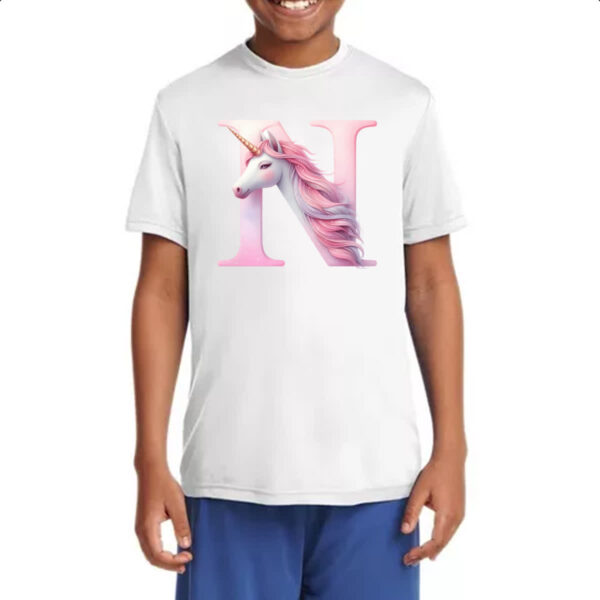Camiseta Infanto Juvenil Unicornio Alfabeto Letra N - Imagem 4