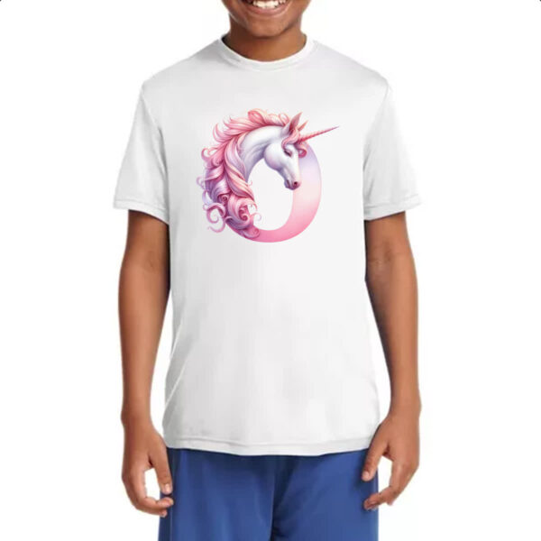 Camiseta Infanto Juvenil Unicornio Alfabeto Letra O - Imagem 4