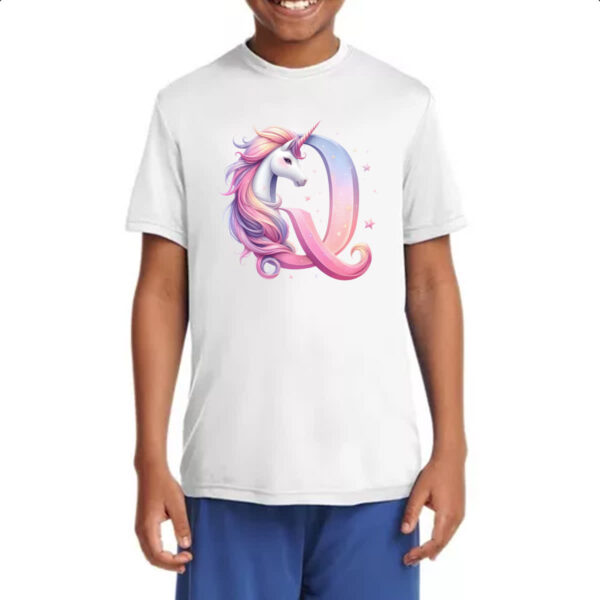 Camiseta Infanto Juvenil Unicornio Alfabeto Letra Q - Imagem 4