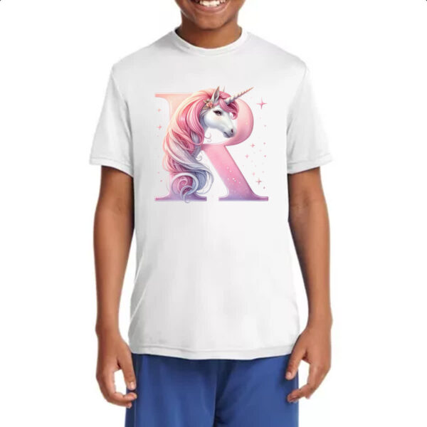 Camiseta Infanto Juvenil Unicornio Alfabeto Letra R - Imagem 4