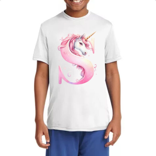 Camiseta Infanto Juvenil Unicornio Alfabeto Letra S - Imagem 4