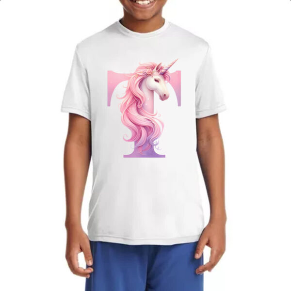 Camiseta Infanto Juvenil Unicornio Alfabeto Letra T - Imagem 4
