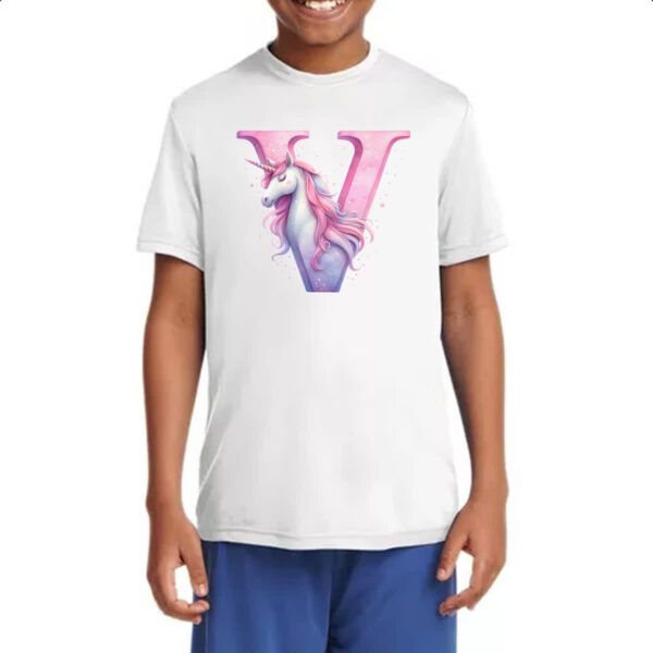 Camiseta Infanto Juvenil Unicornio Alfabeto Letra V - Imagem 4