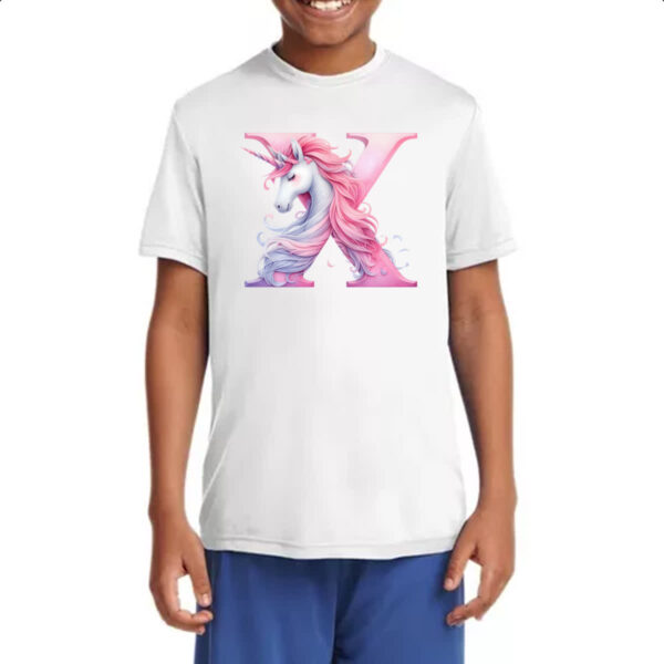 Camiseta Infanto Juvenil Unicornio Alfabeto Letra X - Imagem 4