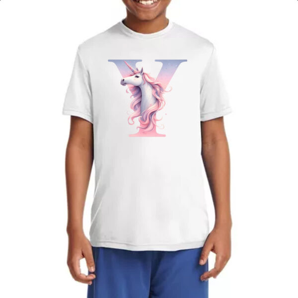 Camiseta Infanto Juvenil Unicornio Alfabeto Letra Y - Imagem 4