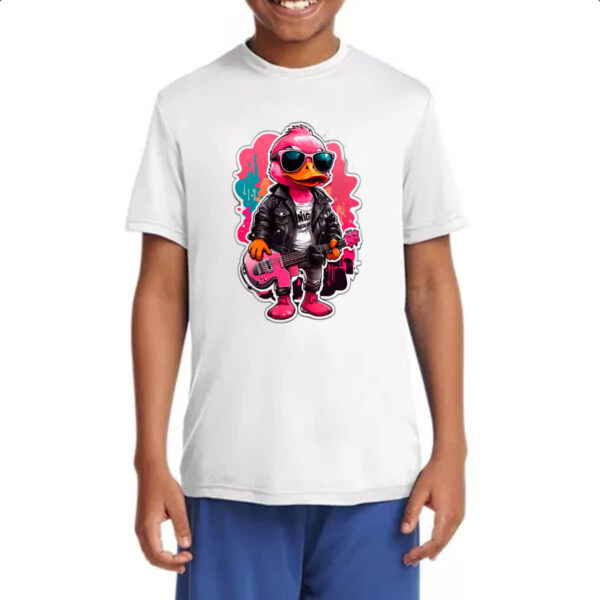 Camiseta Infanto Juvenil Patinho Pink Guitarrista Rock - Imagem 4
