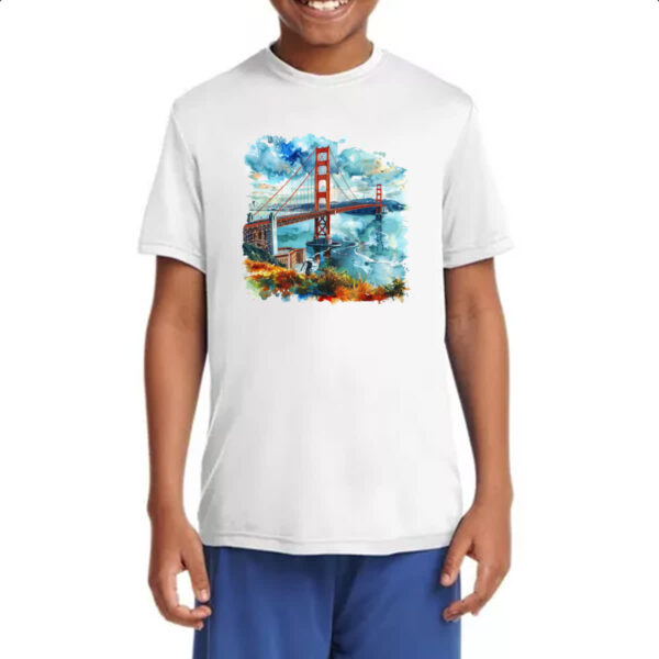 Camiseta Infanto Juvenil Ponte Golden Gate watercolor - Imagem 4