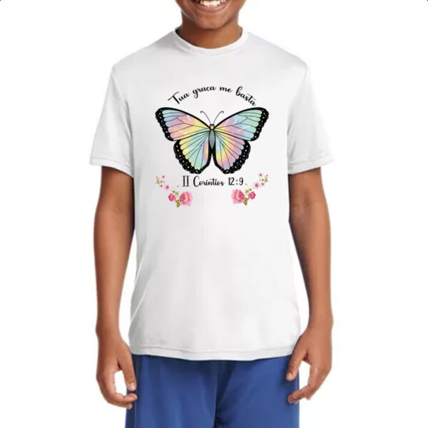 Camiseta Infanto Juvenil Religiosa sua graca me basta - Imagem 4