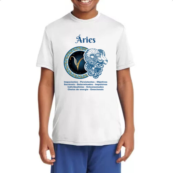 Camiseta Infanto Juvenil Signo de Aries adjetivos - Imagem 4