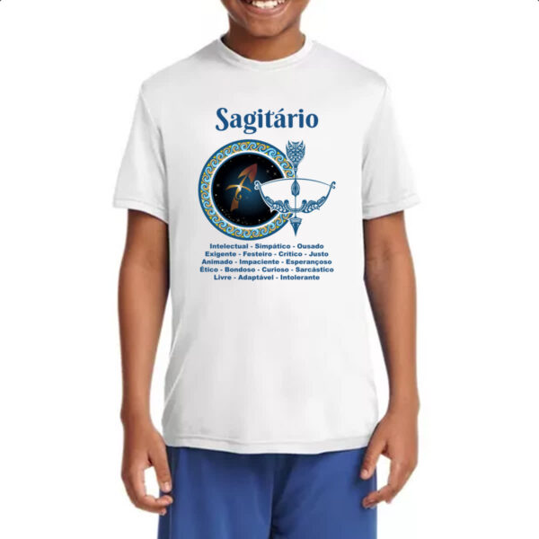 Camiseta Infanto Juvenil Signo de Sagitario adjetivos - Imagem 4