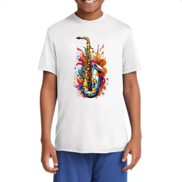 Camiseta Infanto Juvenil Saxofone colorful arte design - Imagem 4