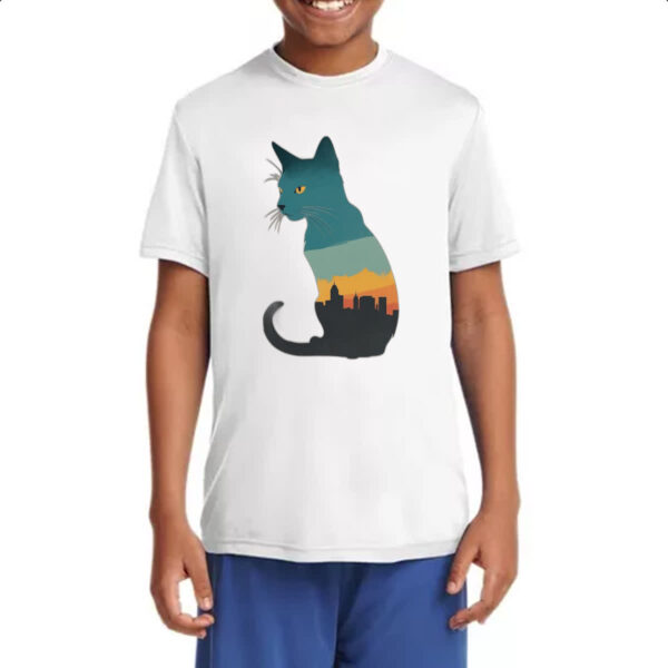 Camiseta Infanto Juvenil Silhueta gato cidade noturna - Imagem 4