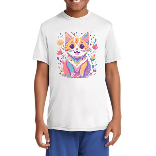 Camiseta Infanto Juvenil Desenho gato feliz - Imagem 4