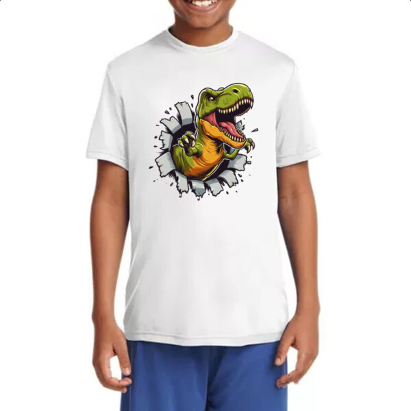 Camiseta Infanto Juvenil Dinossauro T-Rex rasgando a camisa - Imagem 4