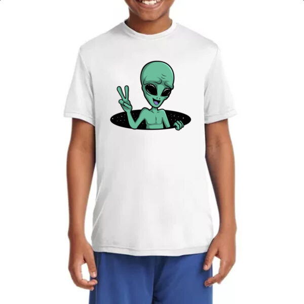 Camiseta Infanto Juvenil Alien Paz e amor buraco negro - Imagem 4