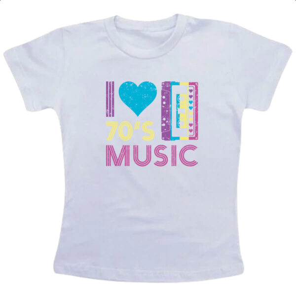 Camiseta Infanto Juvenil Eu amo musica anos 70