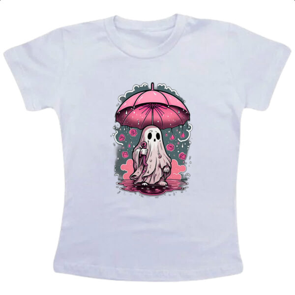 Camiseta Infanto Juvenil Fantasma chuva de rosas