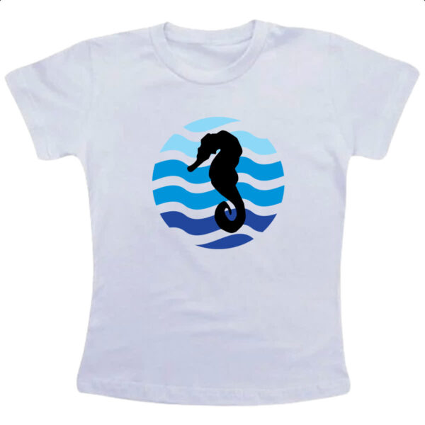 Camiseta Infanto Juvenil Animais marinhos cavalo silhueta sunset