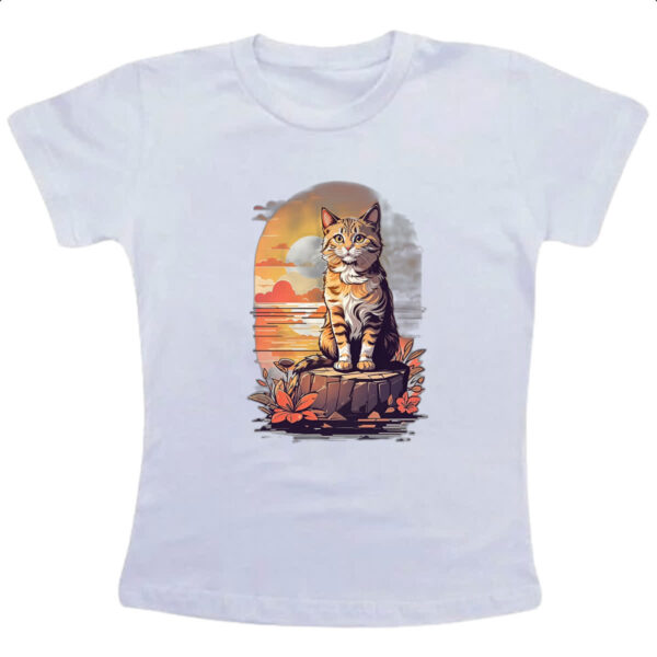 Camiseta Infanto Juvenil Gato amarelo final de tarde