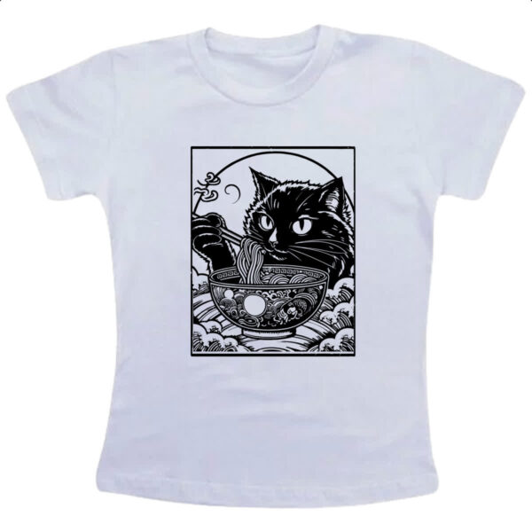 Camiseta Infanto Juvenil Gato comendo lamen