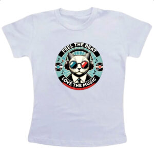 Camiseta Infanto Juvenil Gato feel the beet love music