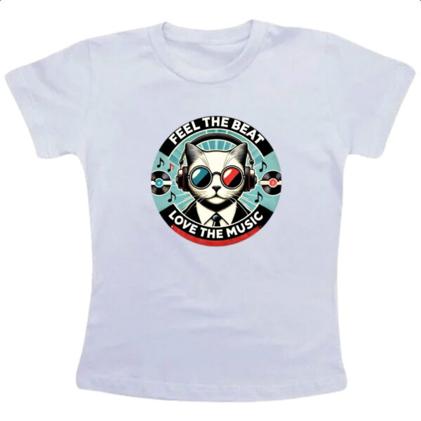 Camiseta Infanto Juvenil Gato feel the beet love music