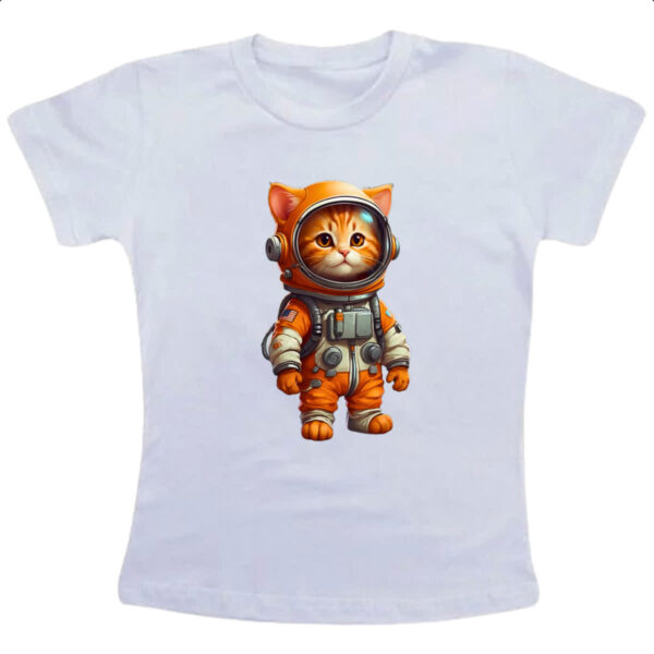 Camiseta Infanto Juvenil Gato fofo amarelo astronauta