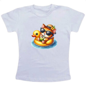 Camiseta Infanto Juvenil Gato na boia