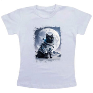 Camiseta Infanto Juvenil Gato preto astronauta