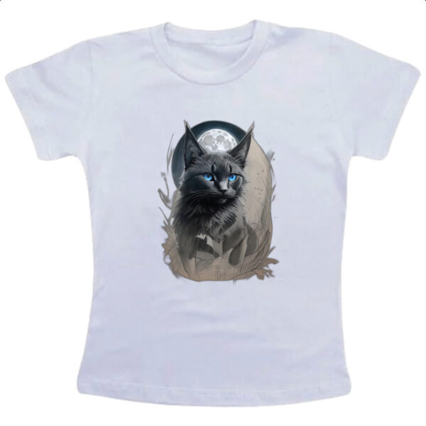 Camiseta Infanto Juvenil Gato preto na lua cheia