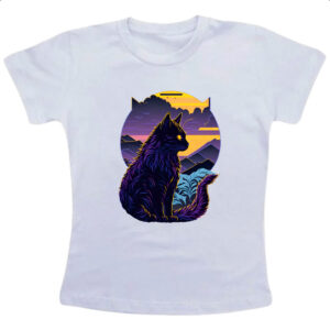 Camiseta Infanto Juvenil Gato silhoueta sunset