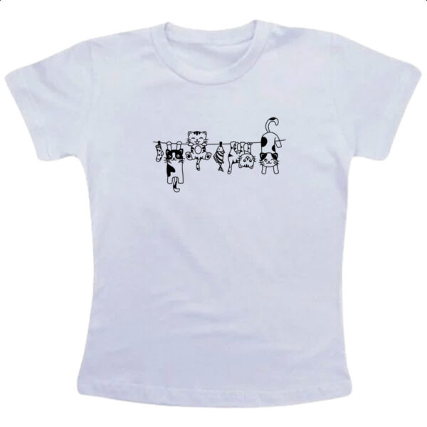 Camiseta Infanto Juvenil Gatos no varal