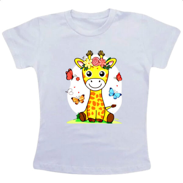 Camiseta Infanto Juvenil Girafa fofa borboletas