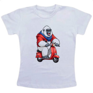 Camiseta Infanto Juvenil Gorila albino na scooter