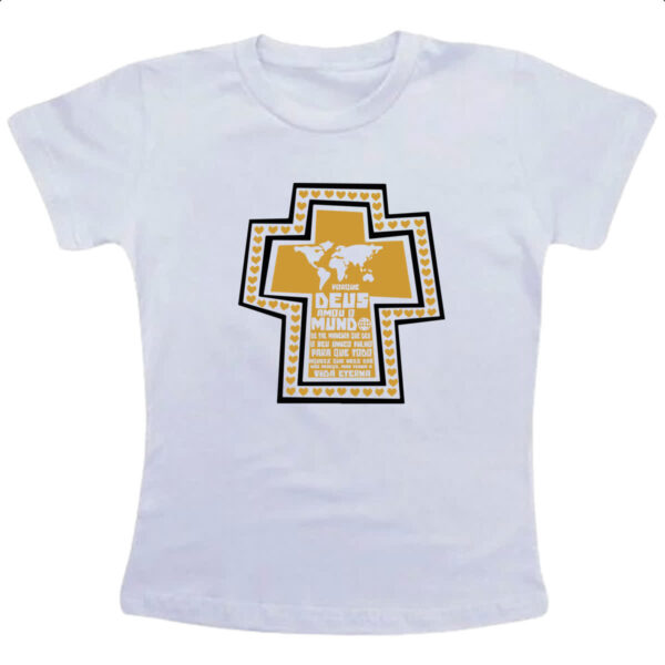 Camiseta Infanto Juvenil Gospel Joao 3.16  cruz dourada