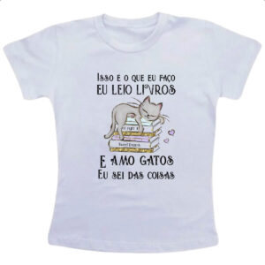 Camiseta Infanto Juvenil Leio livro amo gatos