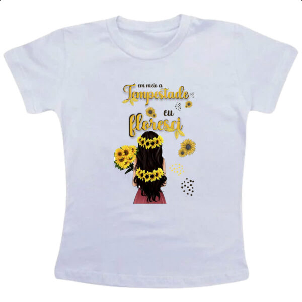 Camiseta Infanto Juvenil Mulher na tempestade floresce
