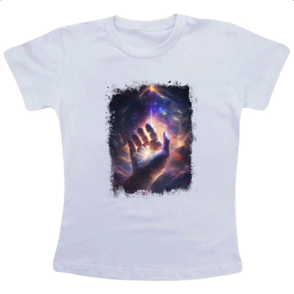 Camiseta Infanto Juvenil Mao de Deus criando o universo